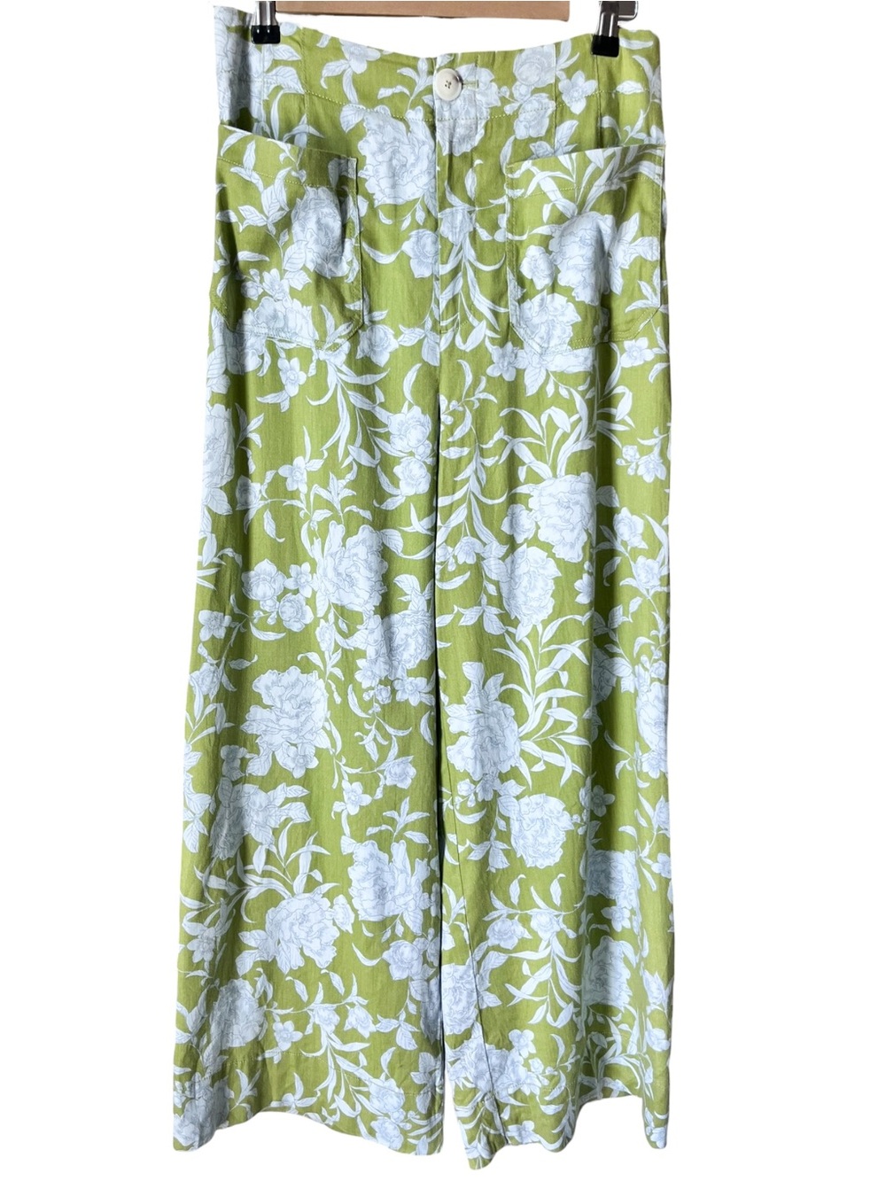 MAEVE Anthropologie London Wide Leg Green Blue Floral Pants Size Small